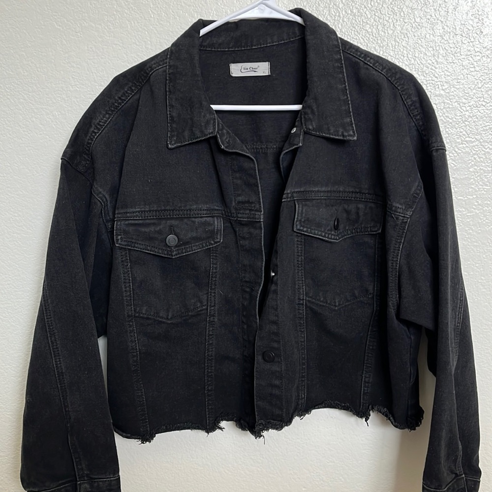 Cropped black jean jacket